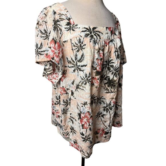 Torrid Floral Print Cotton Blouse Size 3 Tropical Pattern Short Sleeves Womens - Picture 6 of 10